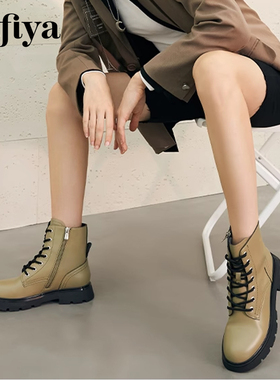 Safiya/索菲娅秋冬新款厚底增高系带马丁靴户外短靴女SF14116118