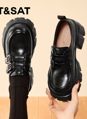 St&Sat/星期六春秋英伦小皮鞋粗高跟一脚蹬乐福鞋女SSD1112C66