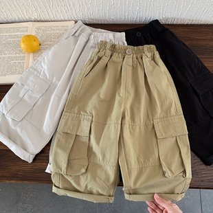 儿童休闲裤纯色2025春秋新款男女童长裤大口袋宝宝韩版工装裤洋气