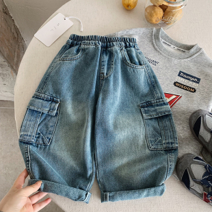 新款 2026春季 小童口袋长裤 潮宝宝工装 女洋气 儿童软牛仔裤 裤 男韩版