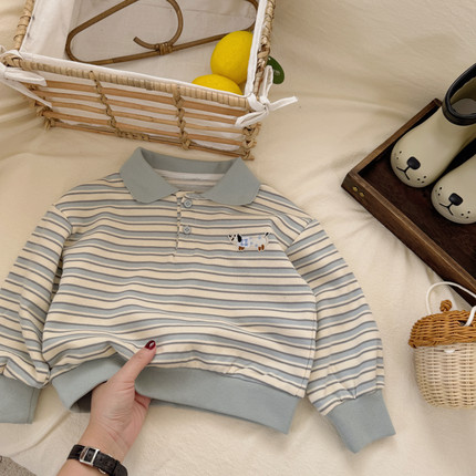 儿童POLO衫长袖2025春秋新款男女童条纹上衣小宝宝tb休闲T恤宽松