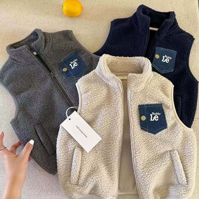 不二妈双面绒马甲秋冬字母口袋潮