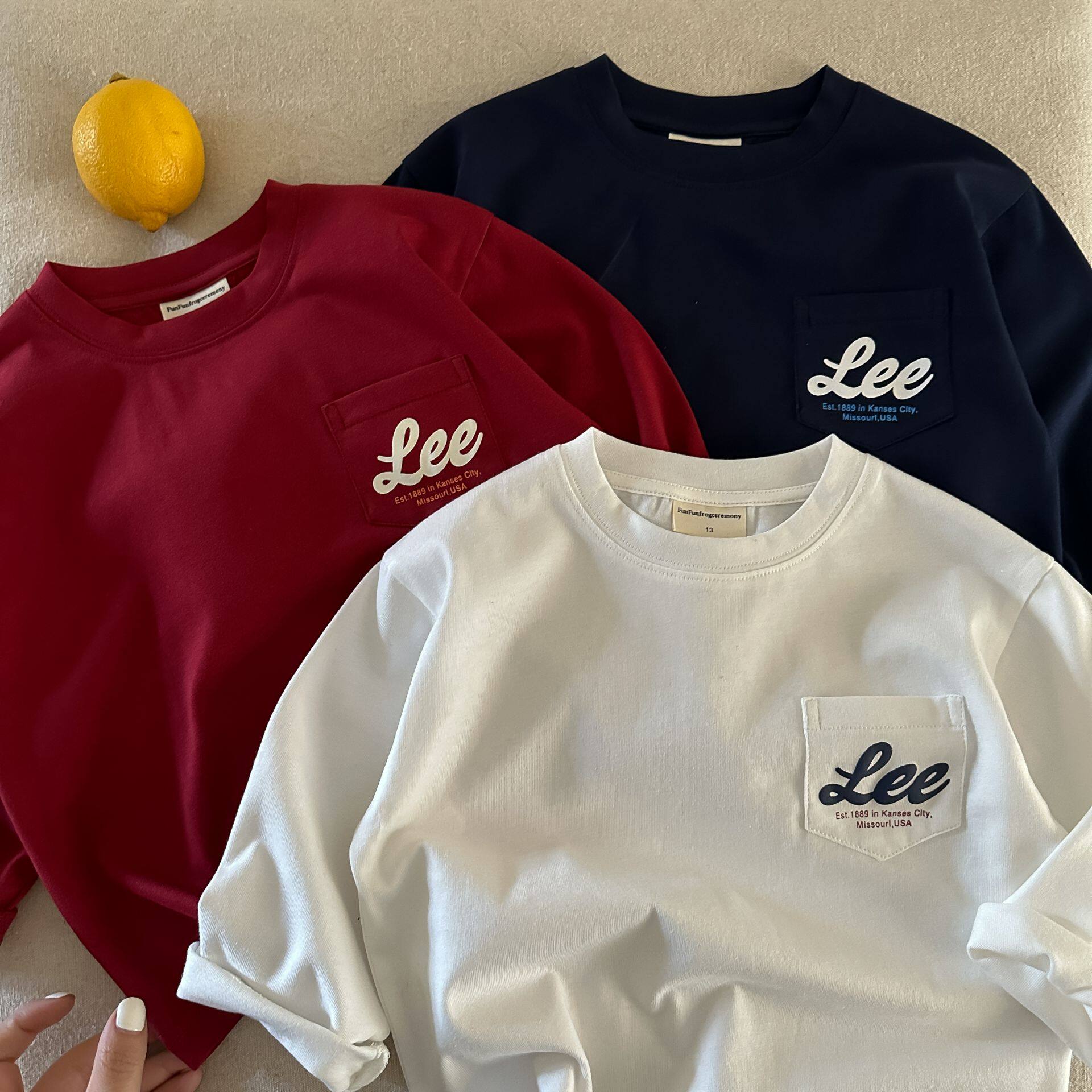 儿童口袋T恤男韩版2026春季新款小童装字母上衣潮宝宝中袖t女洋气