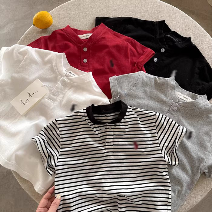 儿童条纹POLO衫男短袖夏季小童纯色上衣潮牌宝宝polo领T恤女薄款