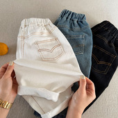 男春季 2026新款 小童纯色长裤 儿童休闲裤 简约宝宝明线牛仔裤 女洋气