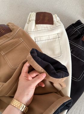 儿童休闲裤加绒男秋冬款中小童装长裤加厚宝宝纯色直筒裤女一体绒