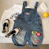 儿童背带裤 女洋气 子破洞潮宝宝做旧牛仔裤 2026春秋新款 男童字母裤