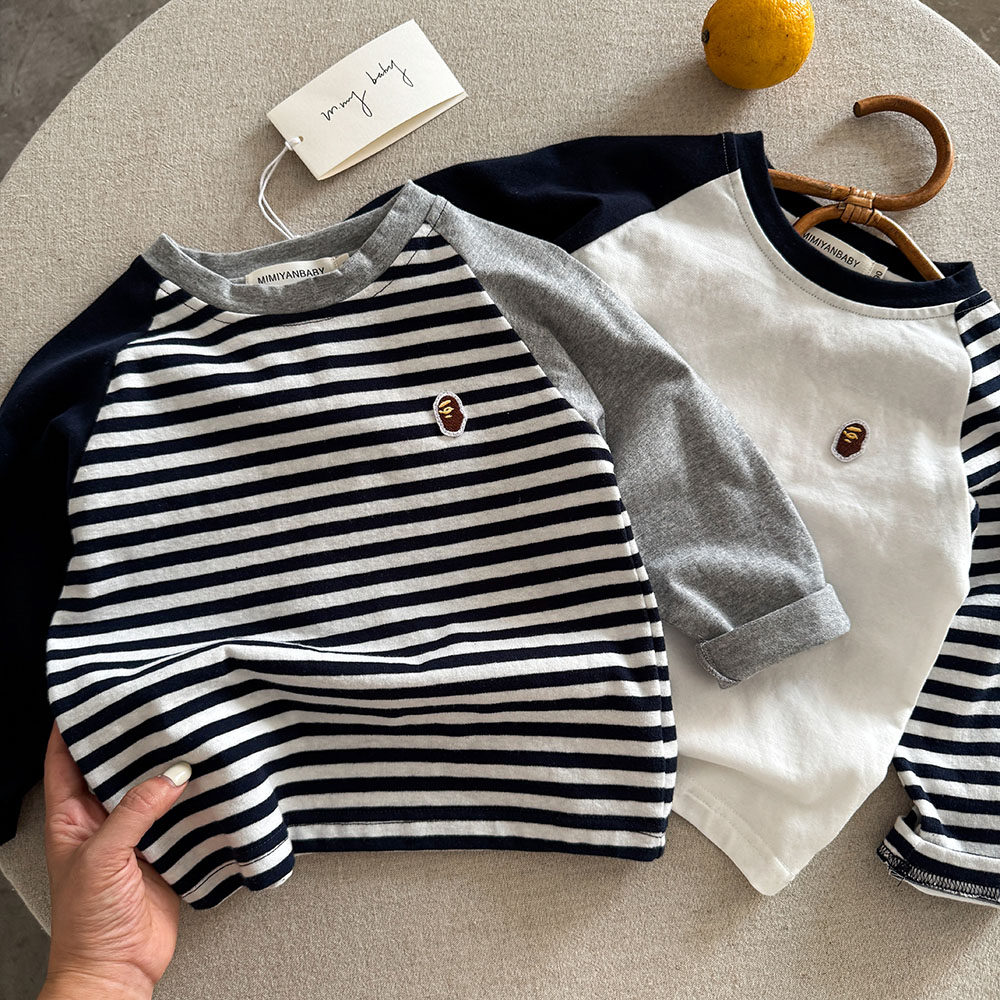 儿童插肩袖男秋季2025新款小童条纹打底衫洋气宝宝潮牌T恤女长袖,童装/婴儿装/亲子装,T恤,淘宝优惠券,粉丝福利购,淘宝优惠卷