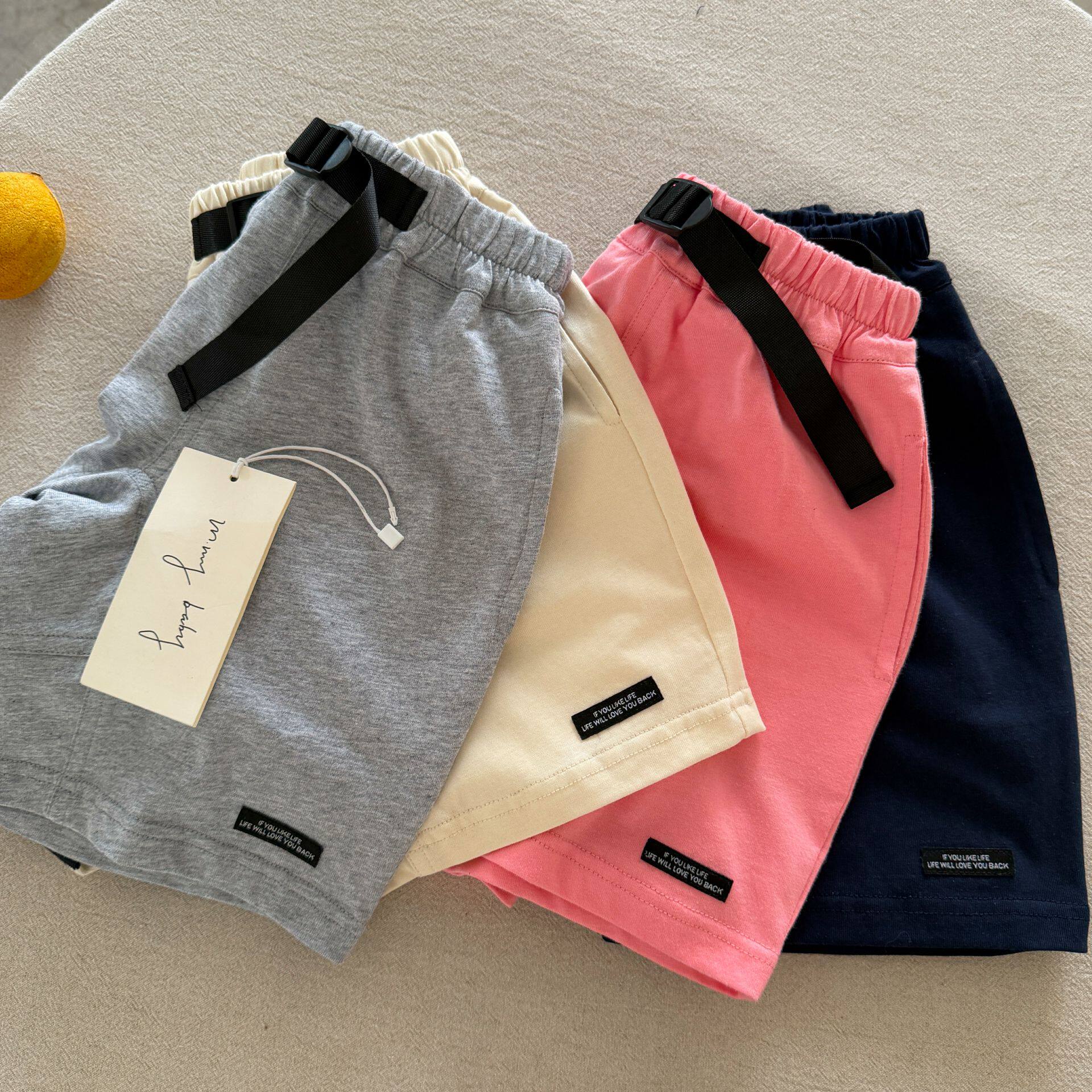 儿童短裤男外穿2026夏季新款小童贴标中裤潮宝宝腰带五分裤女薄款