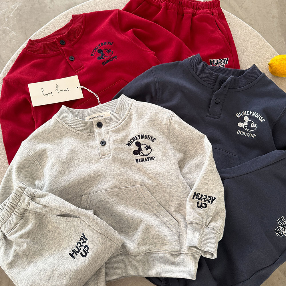 儿童卫衣套装春秋2026款小童卡通卫裤纯棉宝宝套头衫两件套女洋气