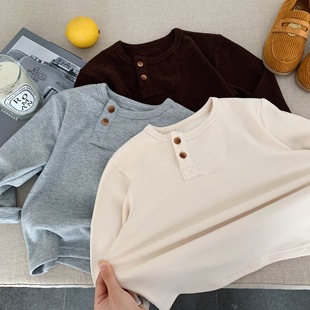 儿童打底衫2025秋冬新款男童个性上衣潮宝宝纯色T恤女高弹力