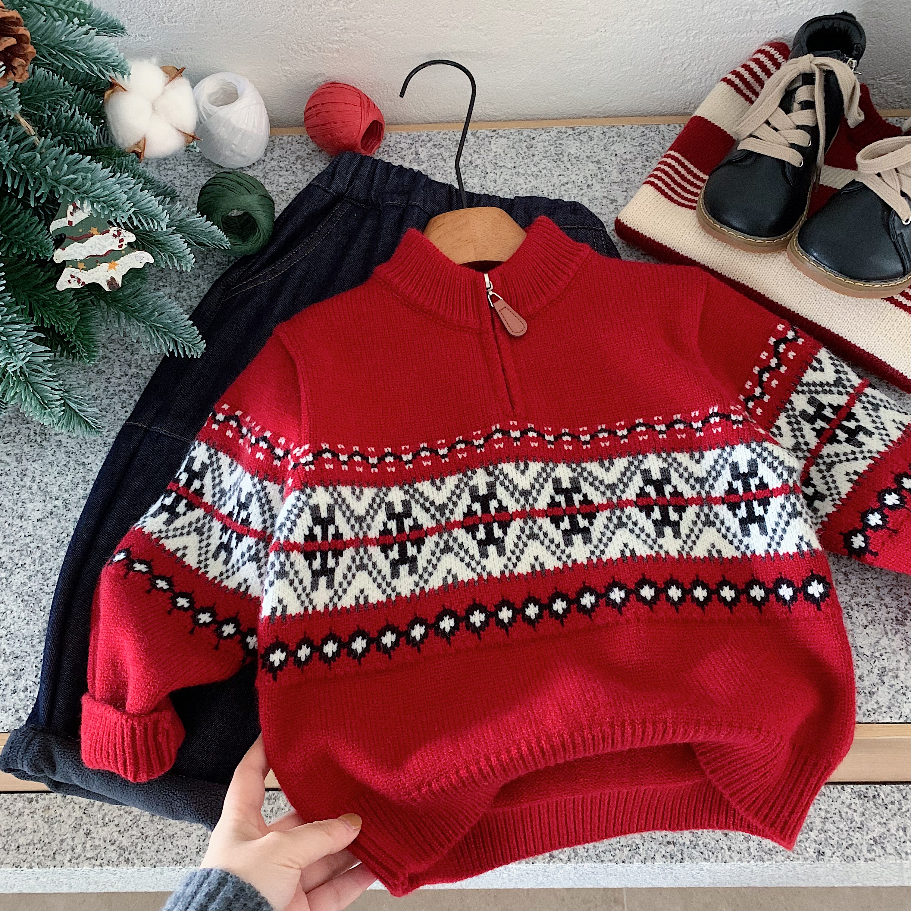 不二妈半拉链毛衣冬季喜庆加厚潮