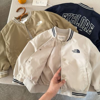 儿童棒球服男童2025春秋新款小童字母夹克韩版宝宝纯色外套女洋气