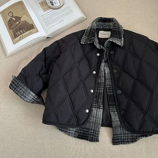 儿童假两件棉衣男2024冬款 洋气棉袄宝宝外套女保暖 衣服小童装 衬衫