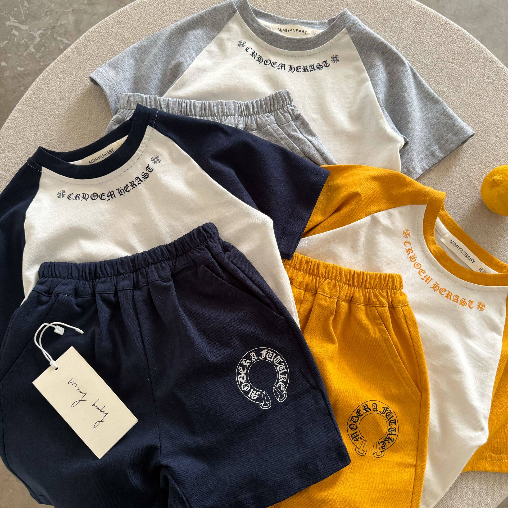 儿童短袖两件套男韩版夏季新款小童插肩袖短裤宝宝T恤套装女薄款