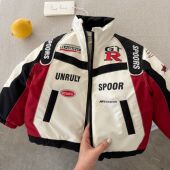 儿童夹棉外套男女童加厚夹克2025冬季 宝宝字母棉服保暖机车服 新款