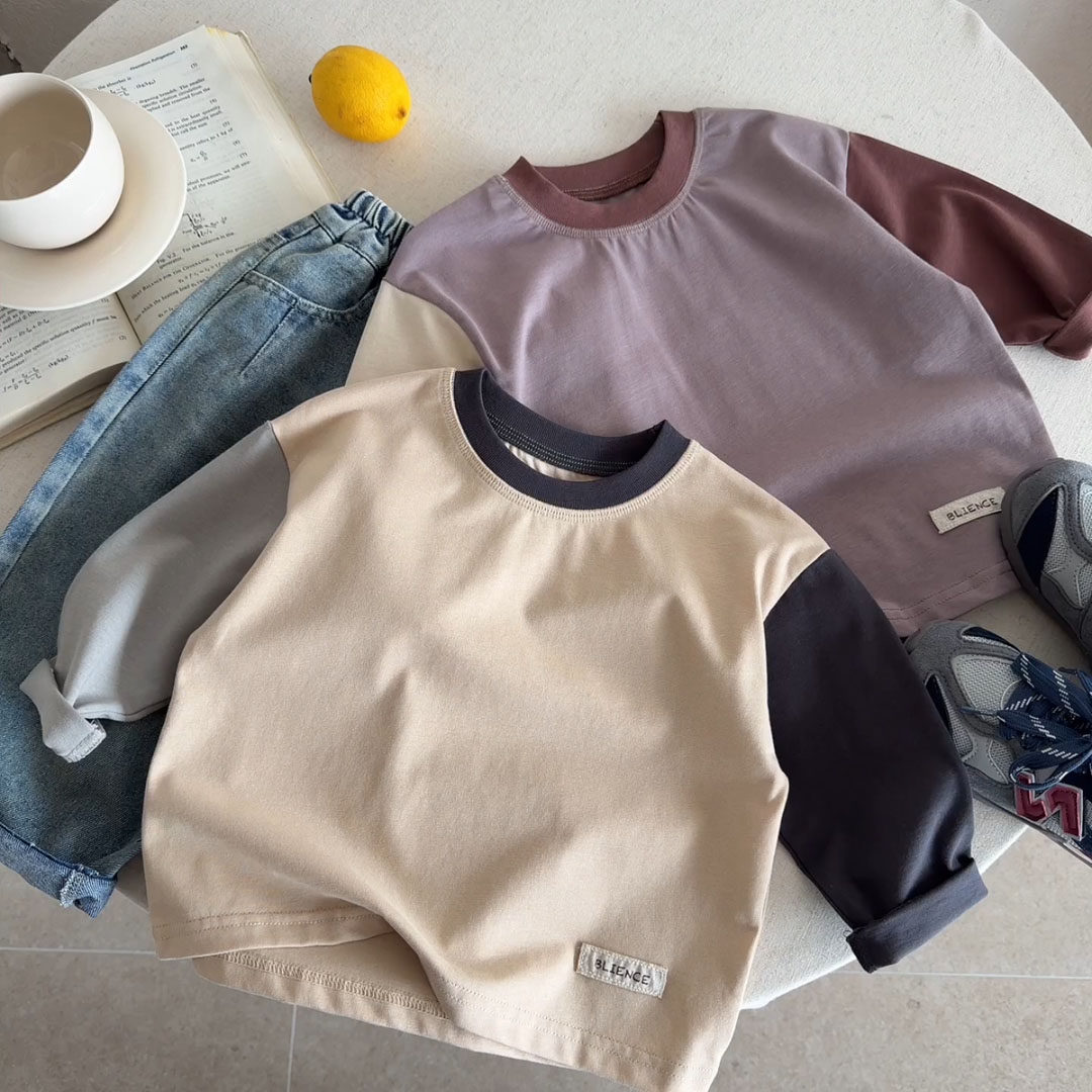 儿童拼色T恤男长袖2026春秋款小童休闲上衣纯棉宝宝打底衫女洋气,童装/婴儿装/亲子装,T恤,淘宝优惠券,粉丝福利购,淘宝优惠卷