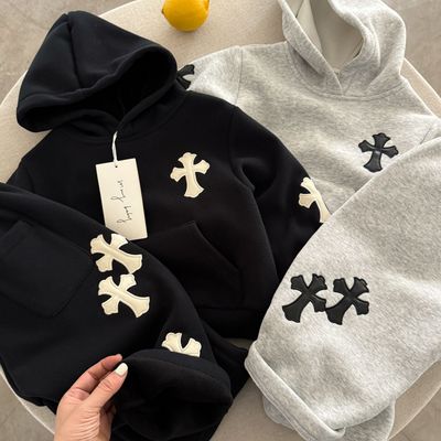 儿童冬款套装男女童加厚两件套2025新款宝宝连帽卫衣加绒长裤保暖