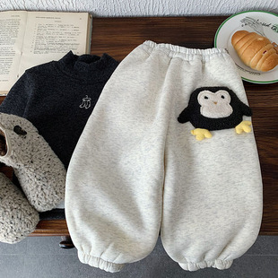 男加绒冬季 宝宝束脚长裤 新款 运动休闲裤 女加厚 小童装 儿童卡通卫裤