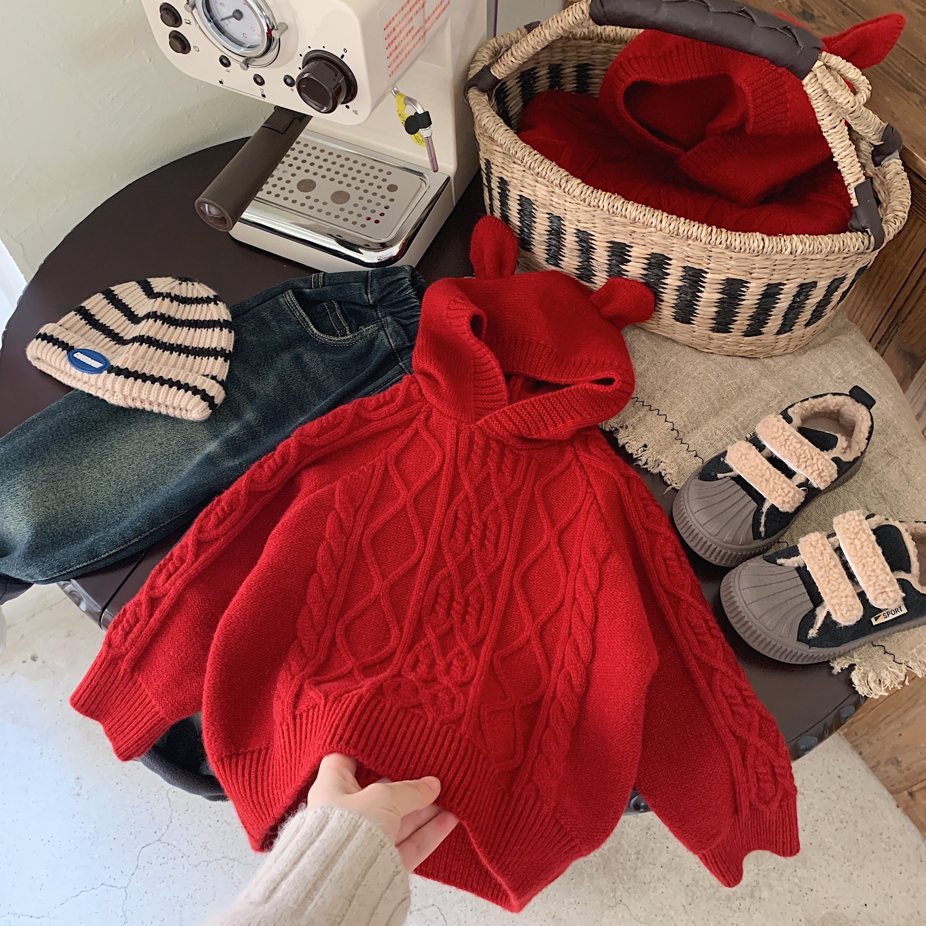 儿童连帽毛衣过年衣服宝宝提花毛线衫男童红色针织衫女加厚新年,童装/婴儿装/亲子装,毛衣/针织衫,淘宝优惠券,粉丝福利购,淘宝优惠卷