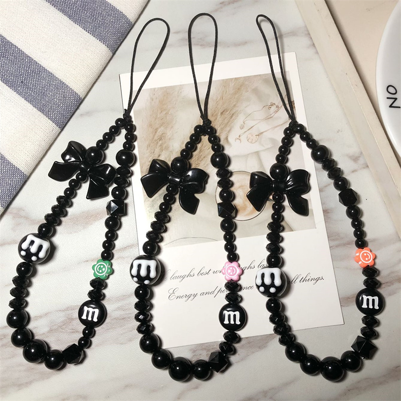 彩虹豆手机挂绳原创手机链黑色M豆手腕串珠包包挂饰ccd相机挂绳女