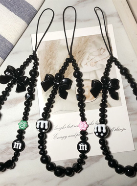 彩虹豆手机挂绳原创手机链黑色M豆手腕串珠包包挂饰ccd相机挂绳女