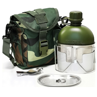 军训便携折叠杯子 军迷饭盒烤炉三件套老式 户外US美式 单兵水壶套装