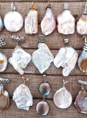 包邮时尚个性超大颗粒天然异形巴洛克珍珠纯银吊坠颈坠毛衣链挂坠