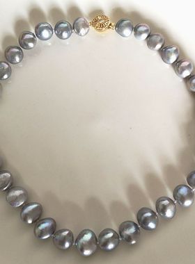 12-15mm超大异形灰色天然淡水异形巴洛克珍珠项链颈链时尚气质女