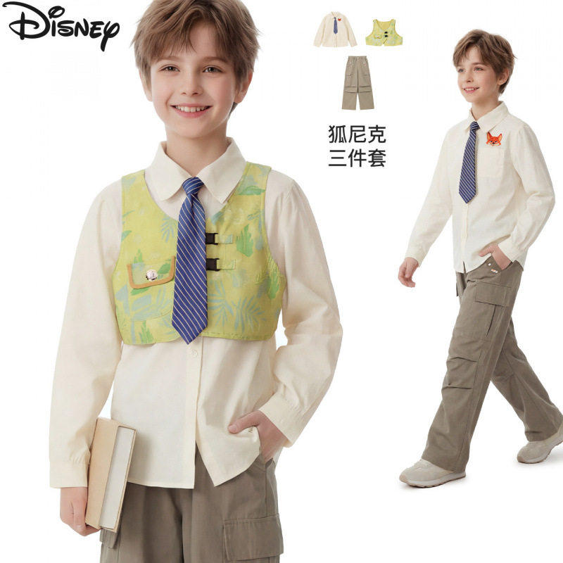 男童狐尼克套装儿童春秋装新款疯狂动物城马甲纯棉衬衫裤子三件套