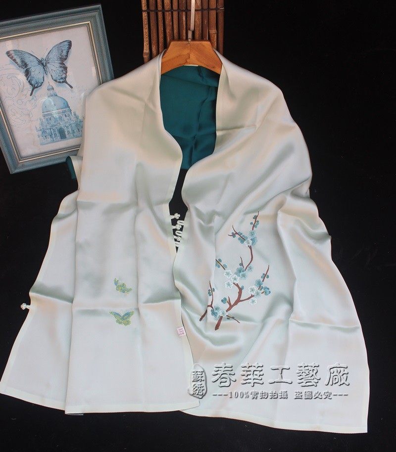 苏绣披肩女秋冬真丝缎面丝巾中国风手工刺绣婚礼旗袍礼服外搭披肩