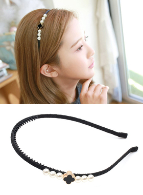 韩国黑色四叶草珍珠防滑压发箍成人头箍简约气质手工发卡淑女头夹