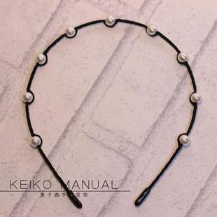KAKI秀 百搭气质淑女纯手工九粒珍珠发箍卡头箍 韩国模特同款