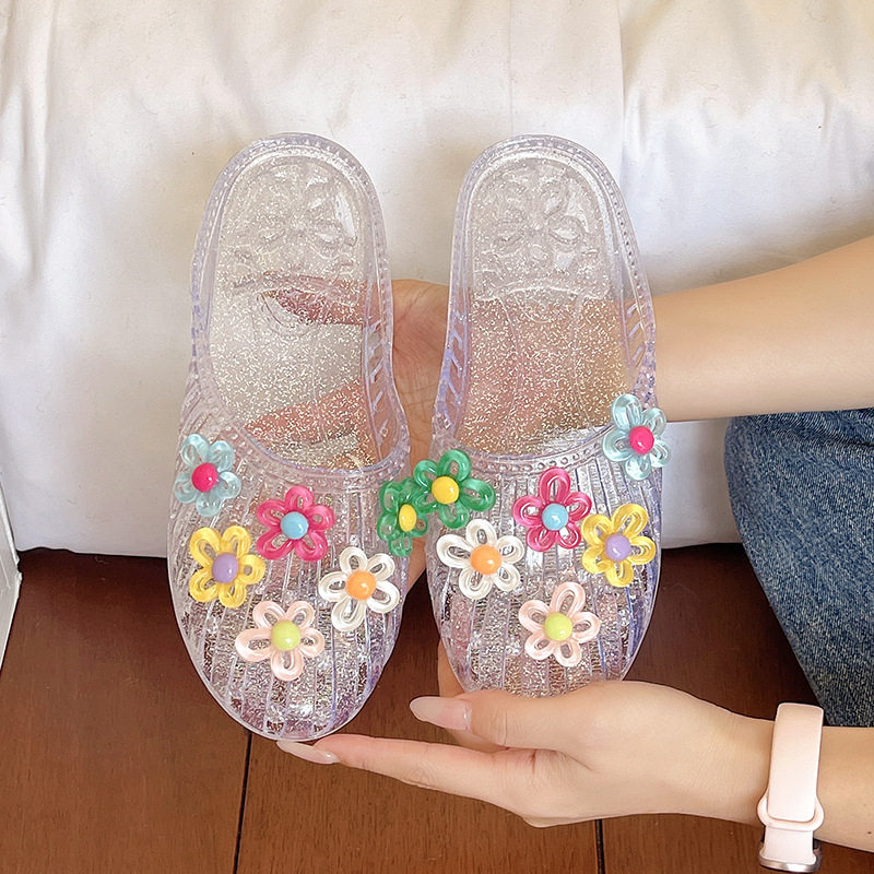 2026韩版果冻鞋女款时尚外穿包头鞋花配饰平底半拖鞋透明水晶沙滩,女鞋,其他拖鞋,淘宝优惠券,粉丝福利购,淘宝优惠卷