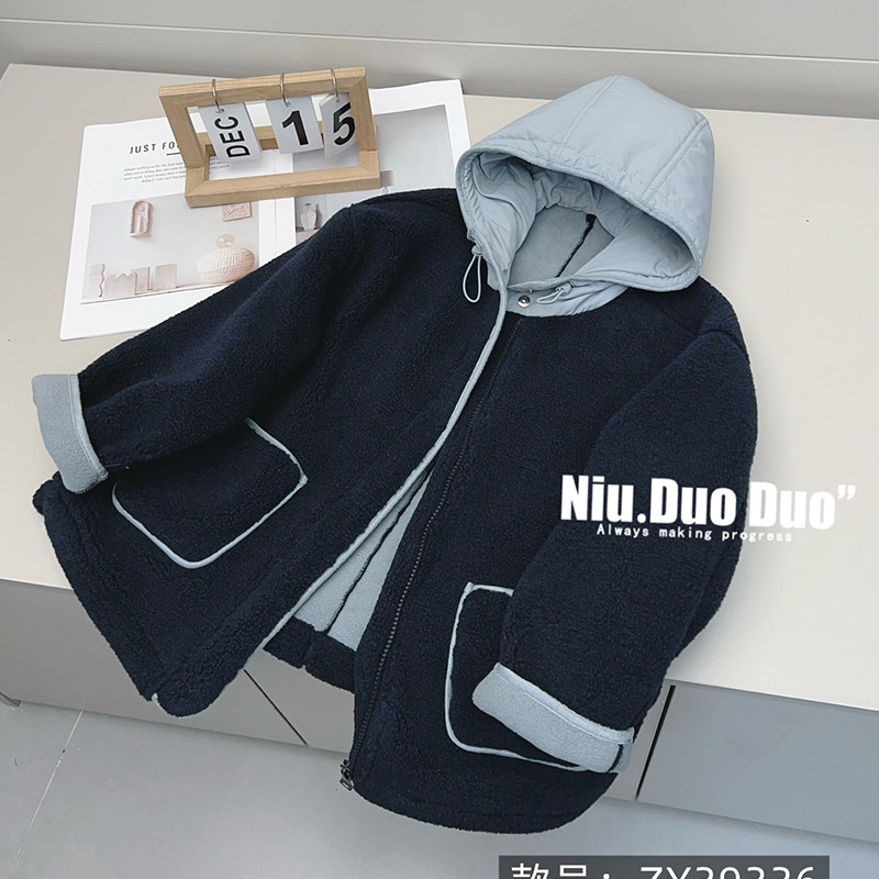 牛哆哆冬童装洋气连帽羊羔毛外套