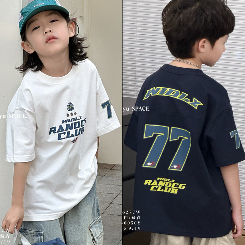 童乐鱼童装2026夏新款男女中大童韩版字母运动风纯棉短袖T恤96277图片