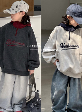 童乐鱼童装2025冬新款儿童美式字母一体绒卫衣男女童套头衫95166