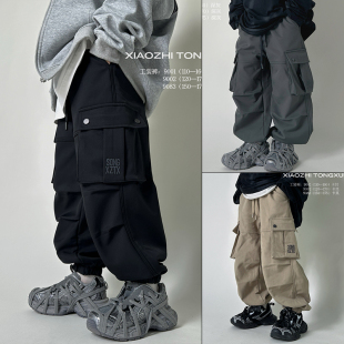 中大童加绒休闲裤 小智同学童装 裤 儿童酷帅一体绒工装 9001 2024冬款