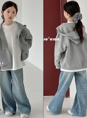 牛哆哆童装2025秋季新款男女童简约休闲外套中大童针织帽衫76075