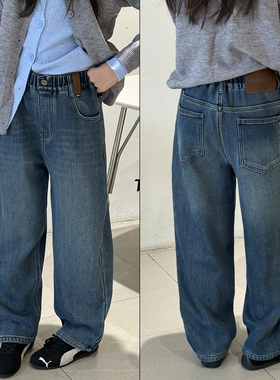 天依角童装2025冬季新款男女童韩版一体绒宽松直筒牛仔裤潮25069