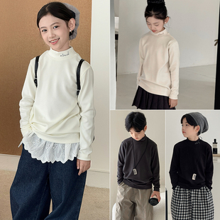 大E小e2025冬季 T恤上衣9059 男女童洋气字母刺绣德绒发热绒打底衫