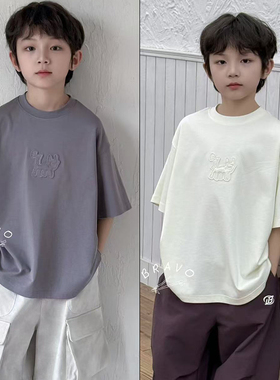 布芮欧童装2025夏季新款男女童简约猫咪绣花时尚短袖T恤上衣63121