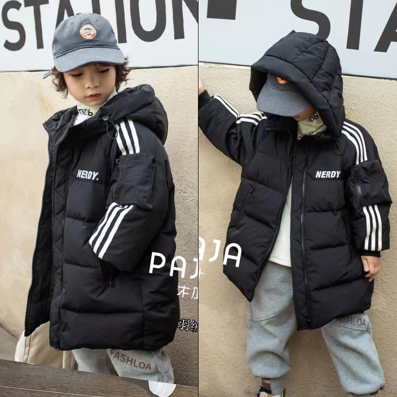 新款白鸭绒中长款羽绒服童装