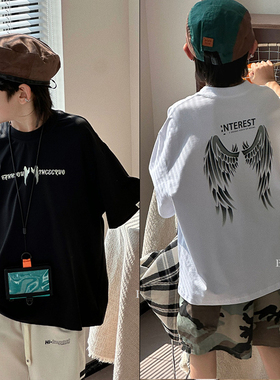 布芮欧童装2024夏装半袖儿童潮酷夜光翅膀中大童防污T恤短袖86283