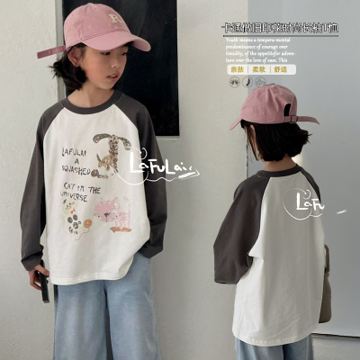 啦芙莱女童春季卡通印花长袖T恤