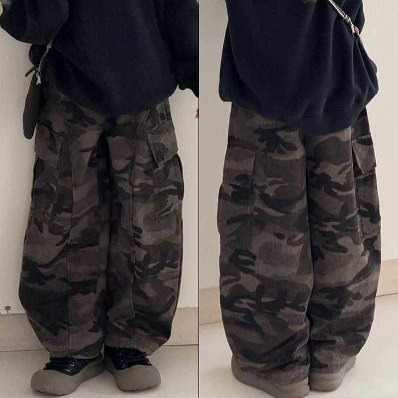 大E小e2025冬新款男女童加绒迷彩裤中大童加厚裤子工装休闲裤8936