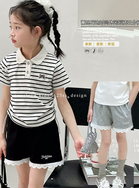 童乐鱼童装2025夏季新款女童韩版时尚花边短裤中大童三分裤潮8738