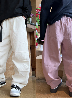 天依角童装2024春季新款男女中大童简约纯色棉质休闲裤长裤19128