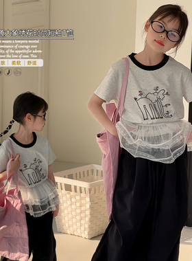 大E小e童装2025夏新款女童文艺风大象立体刺绣短款短袖T恤潮73003