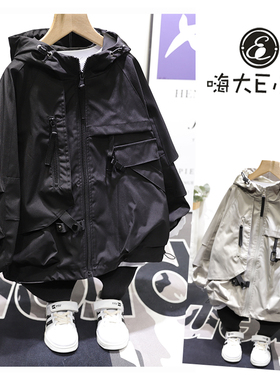 大e小e童装秋季新款男女中大童宽松连帽外套儿童风衣潮31018